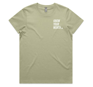 Open image in slideshow, KNOW YOUR WORTH WOMEN’S TEE Clearance
