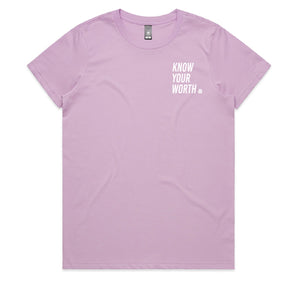 Open image in slideshow, KNOW YOUR WORTH WOMEN’S TEE
